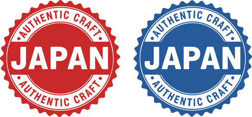 Obraz premium Red and Blue Circular 'JAPAN AUTHENTIC CRAFT' Badges Set Isolated Vector