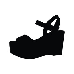 Silhouette of a stylish wedge heel sandal with ankle strap detail, women's high heels silhouette vector illustration