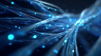 Abstract Blue Glowing Light Stream with Bokeh Effects in Dark Background