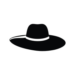 Elegant Wide Brimmed Hat Design in Minimalist Black and White Style, summer hat silhouette vector illustration
