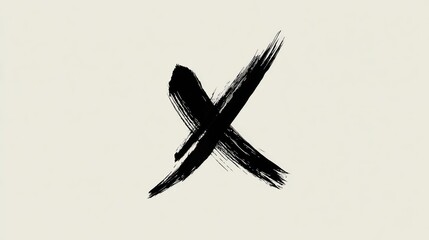 An "X" mark, brushstroke style, black on off-white. Bold, slightly textured, conveying deletion or a strong negative