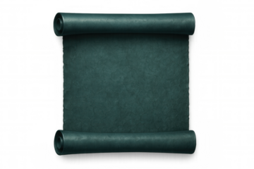 Rolled up blank teal green scroll with transparent background, creating a textured and elegant backdrop