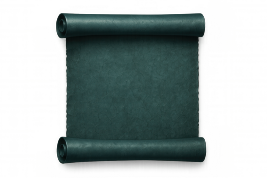 Rolled up blank teal green scroll with transparent background, creating a textured and elegant backdrop - Powered by Adobe