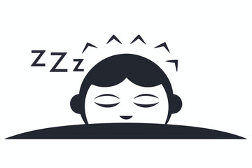 Sleeping Person with Closed Eyes, Zzz Symbol, and Sleep Arrows on White Background