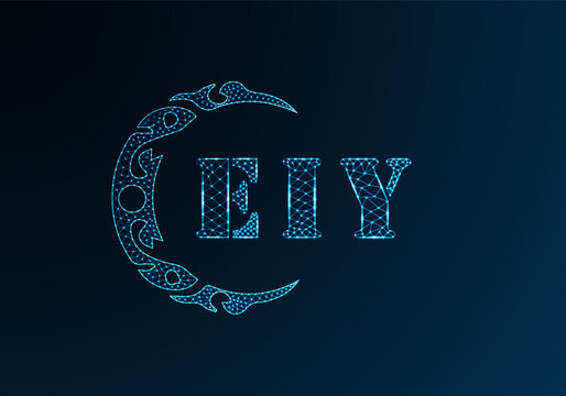 Low poly letter logo EIY design. EIY letter logo low poly vector design on blue color gradient background. EIY logo low poly design