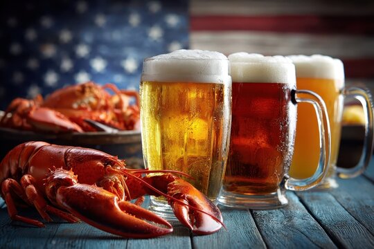 Celebrate National Beer Day in the United States with refreshing brews and delicious seafood on a warm spring day