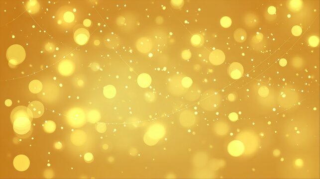 Golden bokeh background with glowing orbs and shimmering dust particles, creating a warm, festive atmosphere. Soft, blurred lights