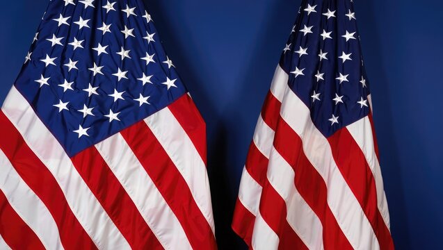 Two American Flags Against Blue Background usa flag