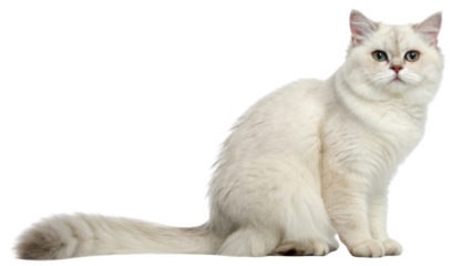 White american shorthair cat with blue eyes sitting gracefully on transparency background relaxed and curious expression