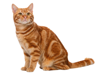 American shorthair cat orange tabby sitting with attentive expression and soft fur in studio lighting showing pattern and warm color palette