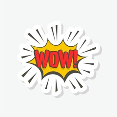 Wow comic text speech bubble icon sticker isolated on gray background
