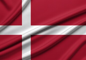 Fototapeta premium A close-up shot of the Danish flag's silky fabric, with deep folds and rich colors.