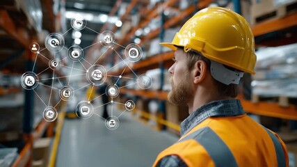 Warehouse Visionary: A warehouse worker wearing a hard hat and safety vest, embodies the essence of efficient logistics. - Powered by Adobe