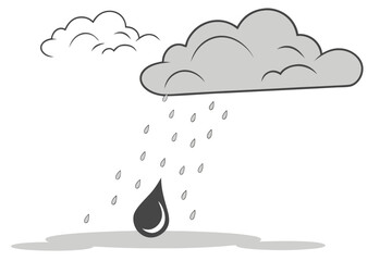 Rainy Sky Cloud with Raindrops and Water Drop on White Background Cartoon