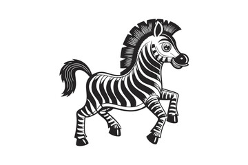 Silhouette Horse Galloping Over Mountain Landscape on White Background