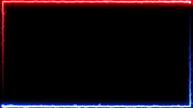 Blue and Red color neon rectangle frame. neon lite frame. Neon abstract rectangle shape line animation black background