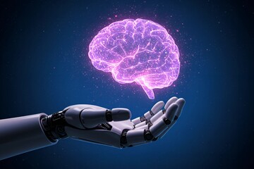 AI Brain in Robotic Hand - Artificial Intelligence & Machine Learning Concept