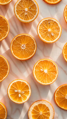 Obraz premium “Orange Halves Arranged on Marble Surface – Fresh Citrus Flat Lay for Food and Wellness”