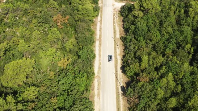 Road to Biograd. Drone aerial view of road to Biograd na Moru, popular tourist summer destination in Dalmatia region of Croatia