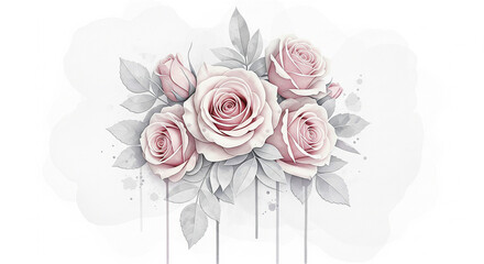 A chic, gentle pink rose bouquet painted in watercolor