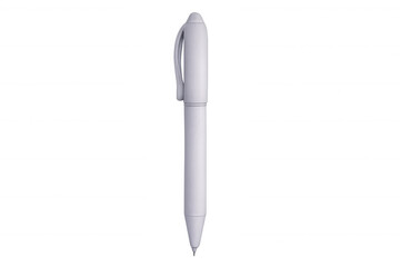 Sleek ballpoint pen resting on transparent surface, highlighting professional writing tool against clean backdrop