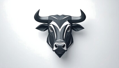 Geometric Bull Head Illustration on White Background with Shadow and Detail