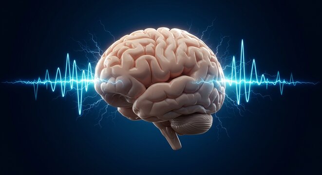 Dynamic Human Brain with Electric Pulse Symbolizing Neural Activity, Intelligence, and Advanced Cognitive Functions