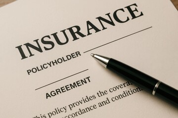 Insurance Agreement in Detail: A close-up perspective showcases a detailed insurance agreement, with a pen poised ready to formalize the policy.