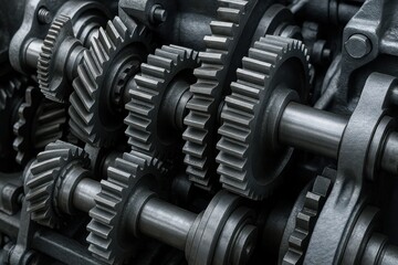 Fototapeta premium Interlocking Gears of Industry: An intricate display of industrial gears and machinery, signifying the inner workings of technology and engineering. 