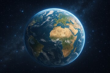 Earth's Embrace: A stunning perspective of Earth from space, showcasing the vibrant continents, swirling oceans, and delicate atmosphere bathed in the cosmic glow. 