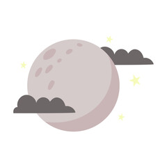 Illustration of Moon with Stars and Clouds