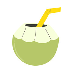 Illustration of a Fresh Coconut Drink with Straw