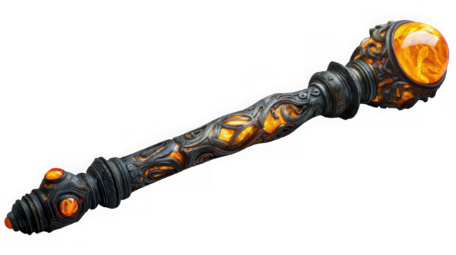 A fantasy staff with a glowing orb at the top, isolated on transparent background