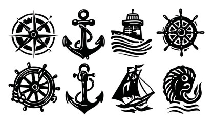 Nautical Symbols and Icons for Marine and Maritime Themes