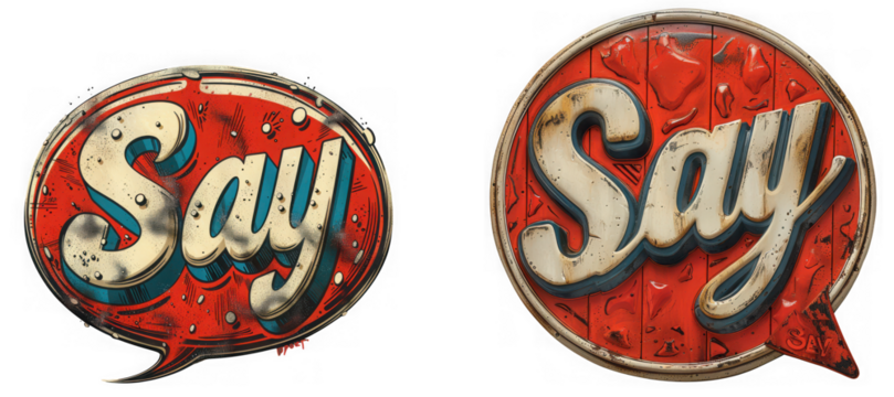 Vintage speech bubble sign with the word say, retro style, isolated on transparent background