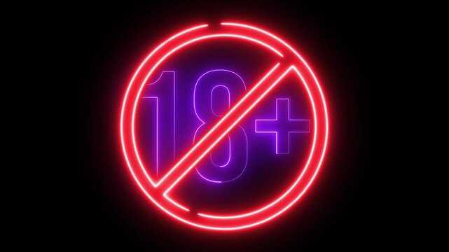 18+ not allowed neon glow sign and text on black background