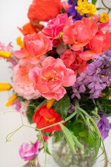 vibrant bouquet of garden flowers on a white background