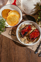 ribs with champignons and potato pancakes