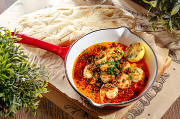 fried shrimp with lemon and sweet and sour chili sauce