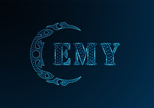Low poly letter logo EMY design. EMY letter logo low poly vector design on blue color gradient background. EMY logo low poly design