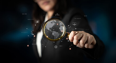 Global AI network showing connection between AI, global, and network elements across the digital...