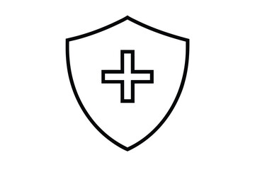 Fototapeta premium Shield Icon with Cross, Outline Design on White Background, Isolated