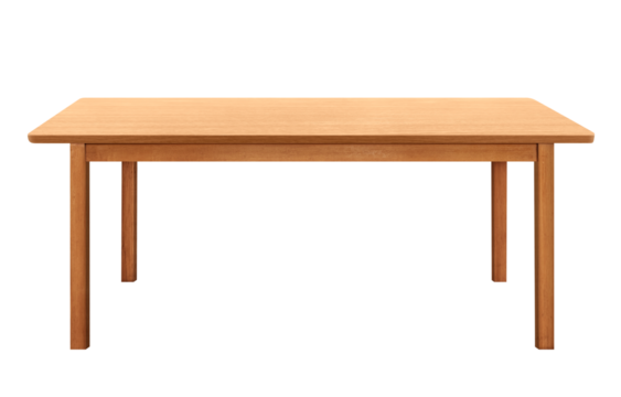 Simple wooden table with four legs. Wooden table with smooth surface, PNG transparent.