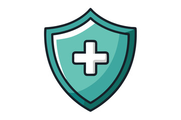 Medical Shield Icon with Plus Sign on White Background