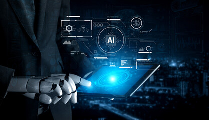 AI system interacting with artificial intelligence interface, processing data, executing algorithms, and enhancing automation with advanced artificial intelligence functions. Vouch