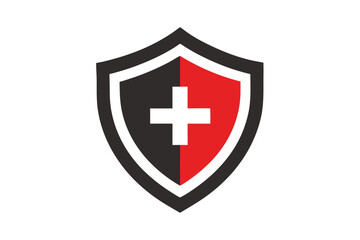 Fototapeta premium Red Black Shield with White Cross Emblem on White Background