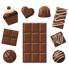 Chocolate vector icon set cacao products candy bar vector illustration
