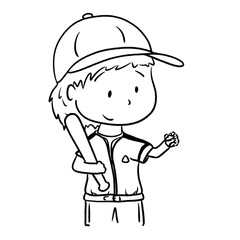 Obraz premium Boy in baseball uniform cartoon outline illustration
