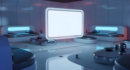 Futuristic Sci-Fi Computer Workstation - Blank Screens, Technology, Data Interface, Advanced Coding, Innovation, Digital Space, Cyberpunk