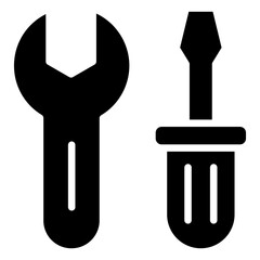 Tools Set Glyph Black Silhouette Icon Design Vector - Wrench and screwdriver representing tools for electrical repair and maintenance